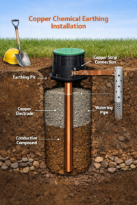 Copper chemical earthing system installation